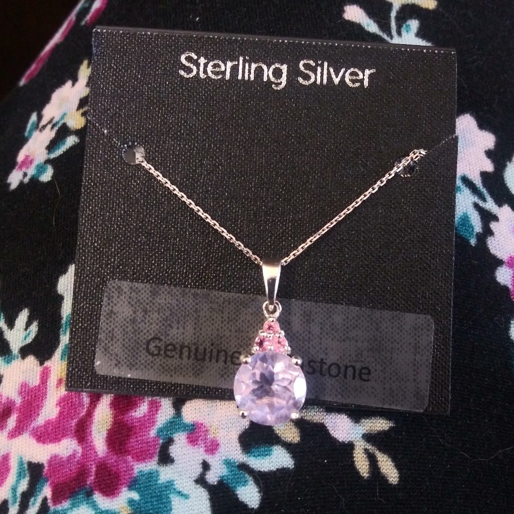 925 Sterling Silver True Pink Amethyst Necklace
